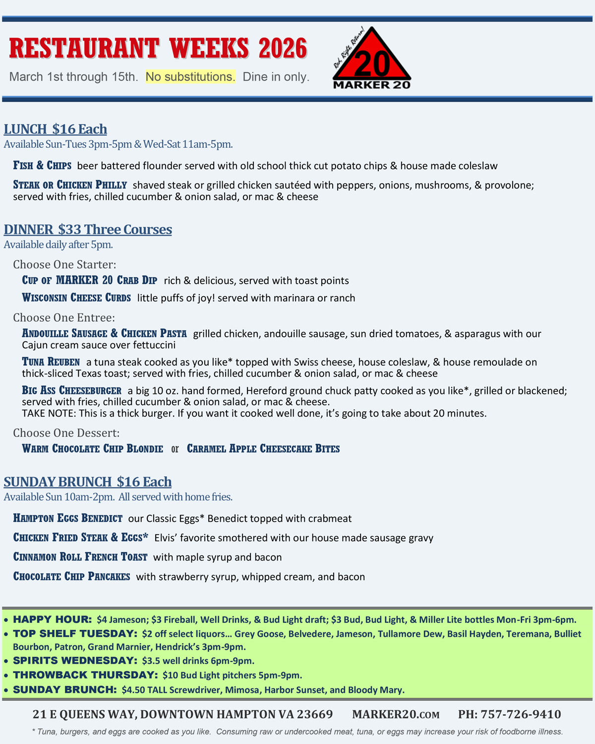 Hampton Restaurant Weeks 2026 Menu